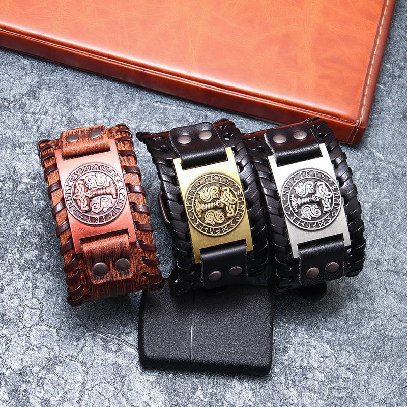 1 Piece Hip-hop Totem Letter Alloy Leather Unisex Bangle