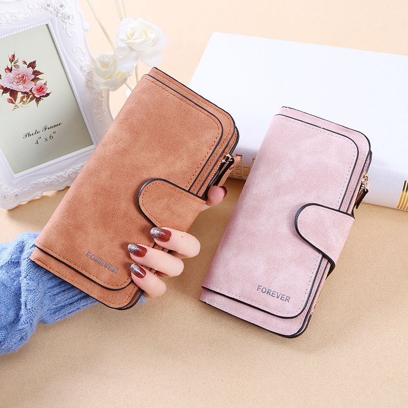 Women's Solid Color Pu Leather Zipper Buckle Wallets