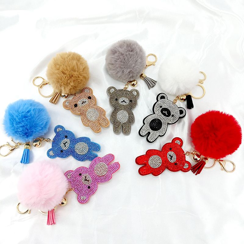 1 Piece Cute Bear Alloy Inlay Rhinestones Bag Pendant Keychain