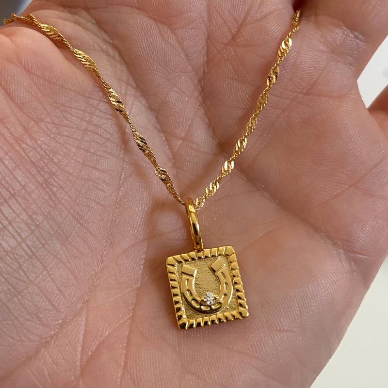 201 Stainless Steel 304 Stainless Steel Gold Plated Vintage Style Plating Inlay Square Horseshoe Zircon Pendant Necklace