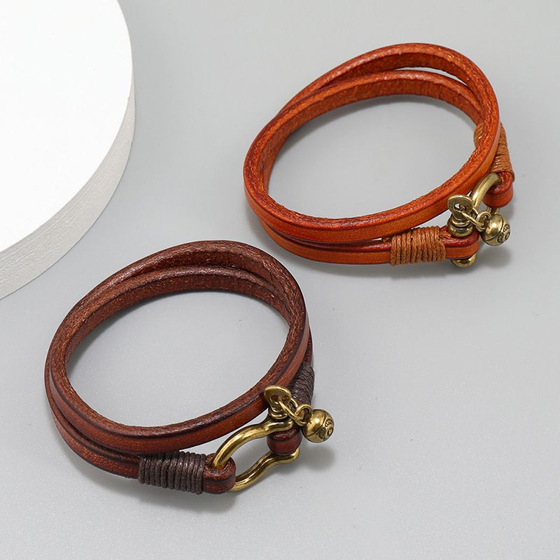 1 Piece Fashion Solid Color Alloy Cowhide Unisex Bracelets