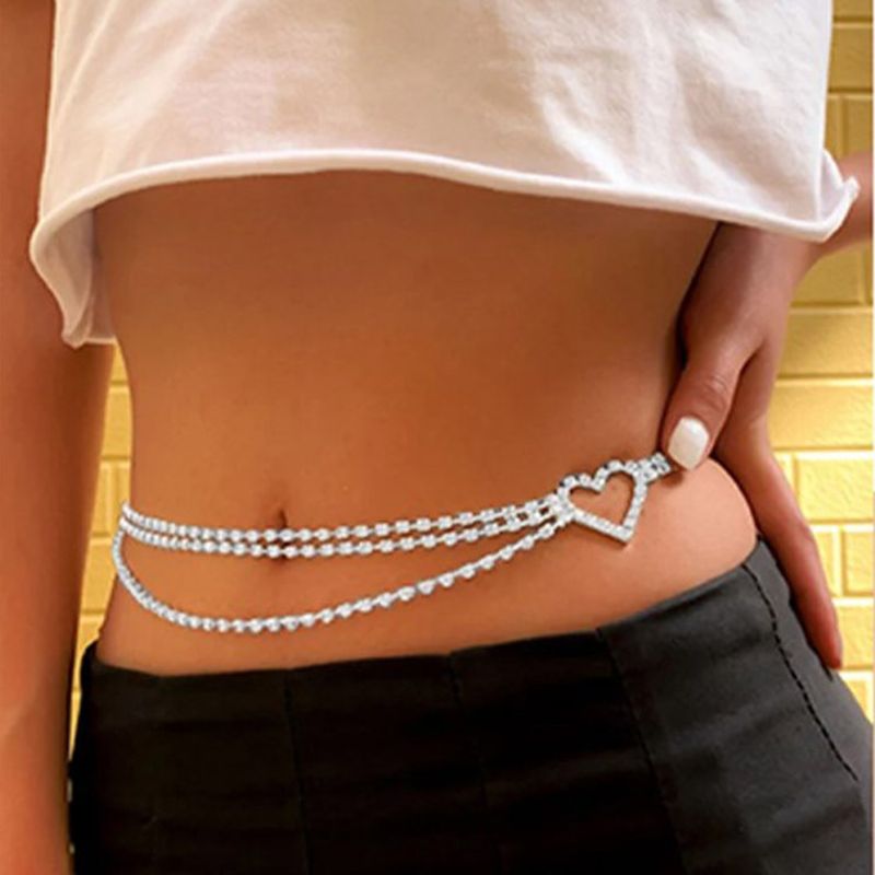 Fashion Heart Shape Alloy Plating Zircon Women's Chain Belts 1 Piece