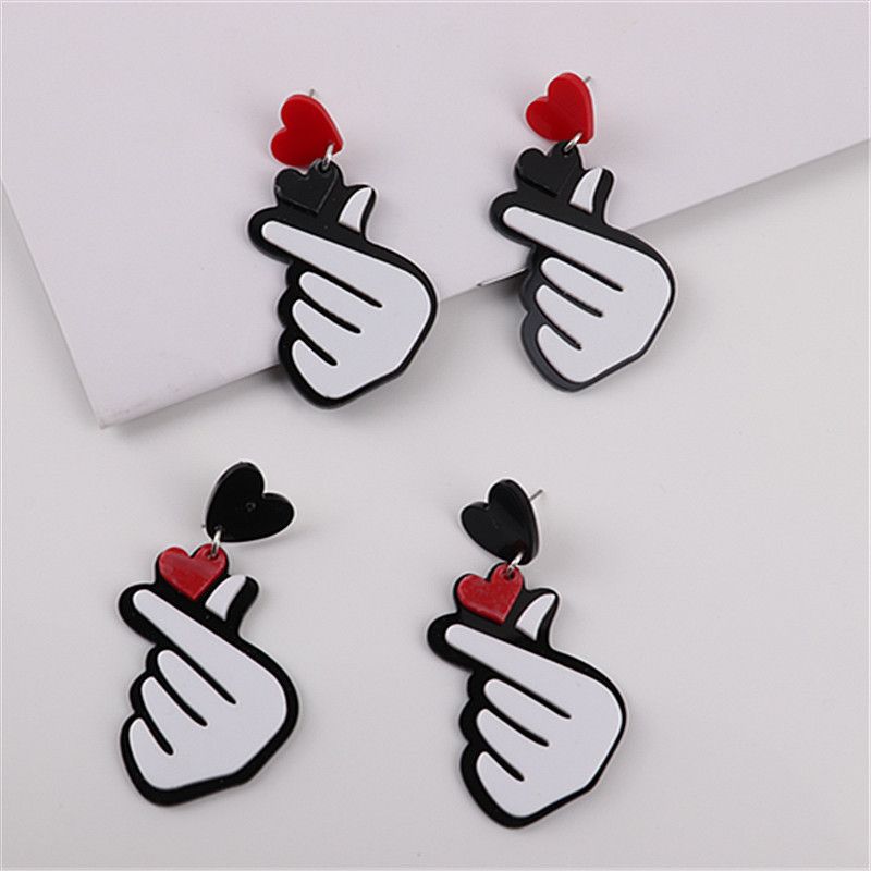 1 Par Moda Forma De Corazón Arílico Labor De Retazos Mujeres Pendientes De Gota