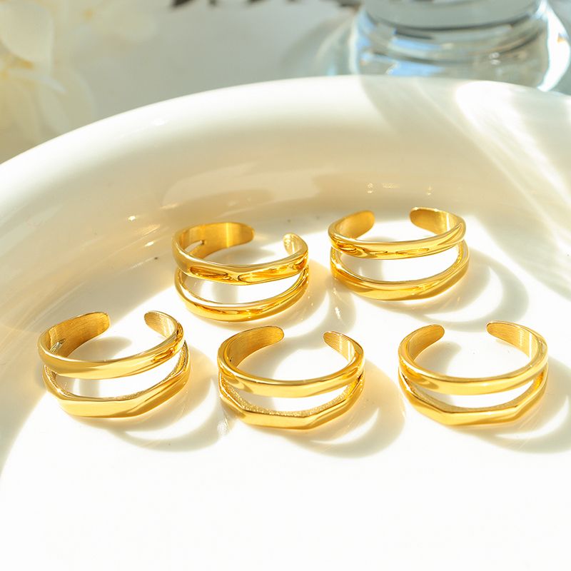 Einfacher Stil C-form Titan Stahl Überzug 18 Karat Vergoldet Offener Ring