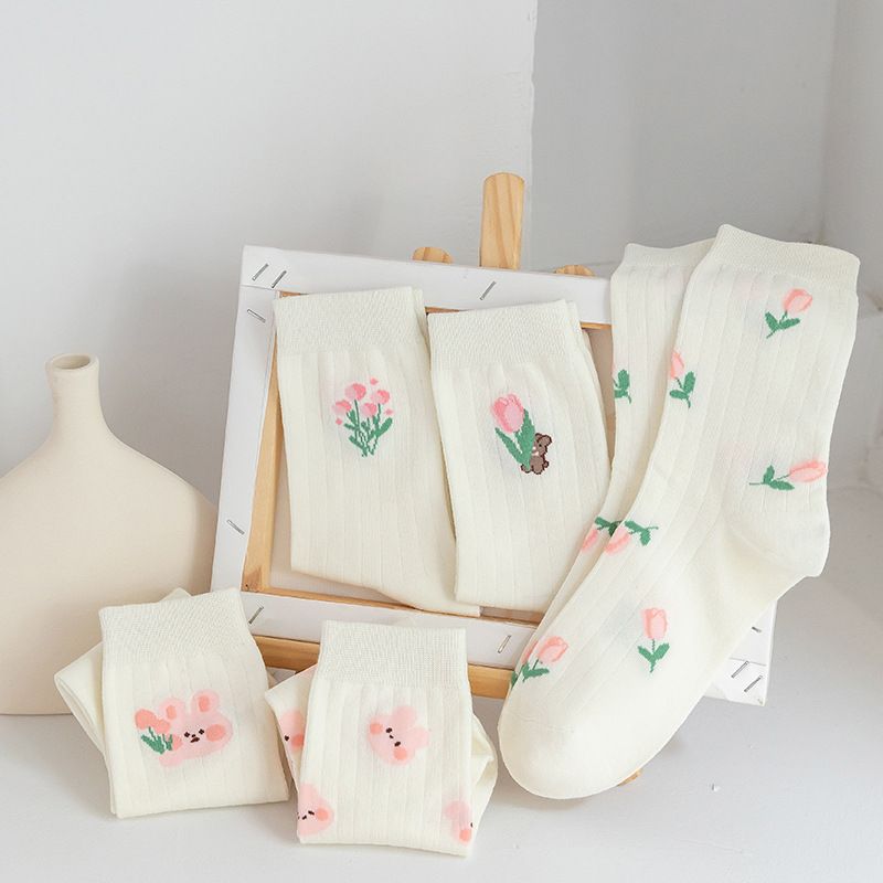 Women's Cute Flower Nylon Cotton Ankle Socks A Pair
