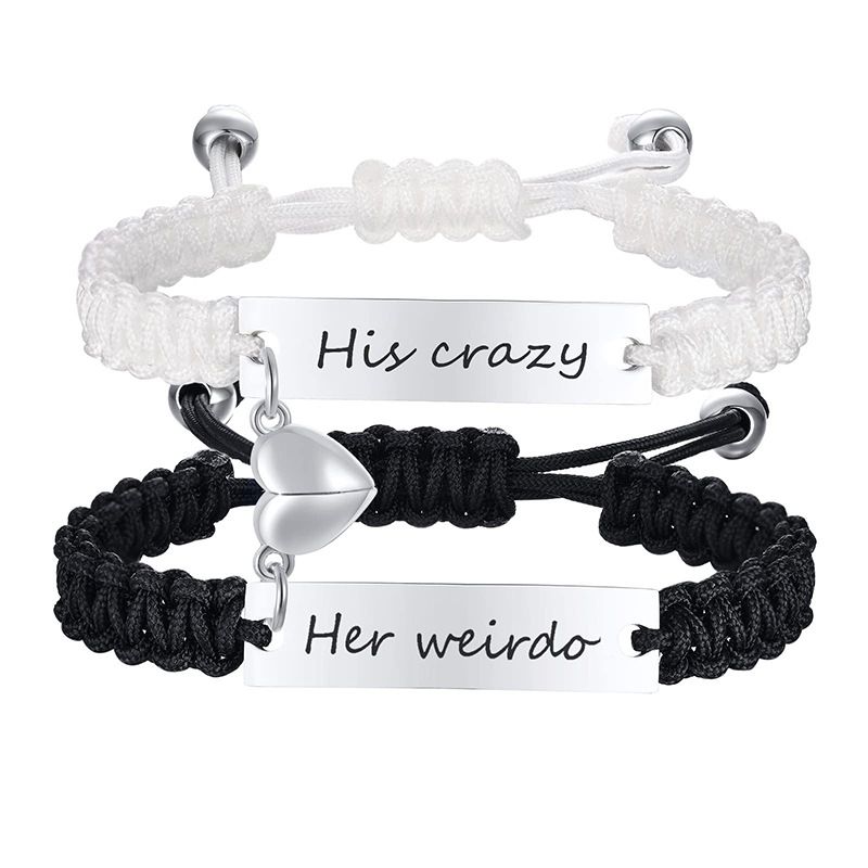 Casual Letter Stainless Steel Rope Couple Bracelets