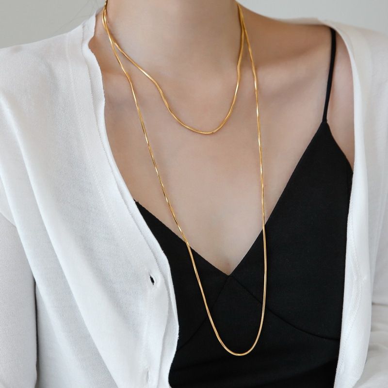 Stainless Steel 18K Gold Plated White Gold Plated Simple Style Plating Solid Color Layered Necklaces