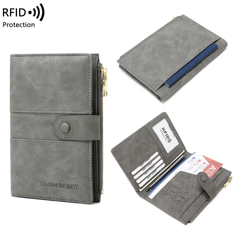 Unisex Solid Color Pu Leather Zipper Buckle Card Holders
