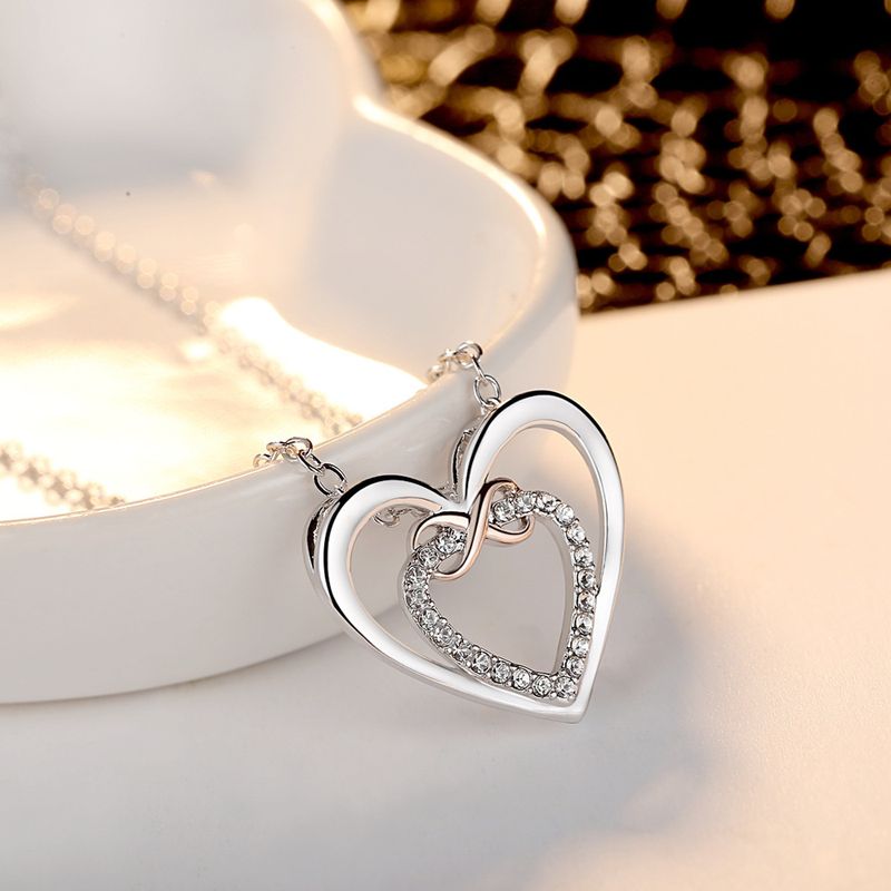 Simple Style Heart Shape Sterling Silver Plating Inlay Rhinestones Gold Plated Pendant Necklace