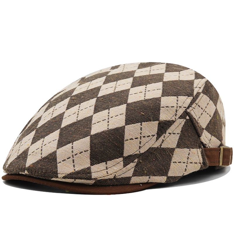 Women's Preppy Style Plaid Embroidery Beret Hat