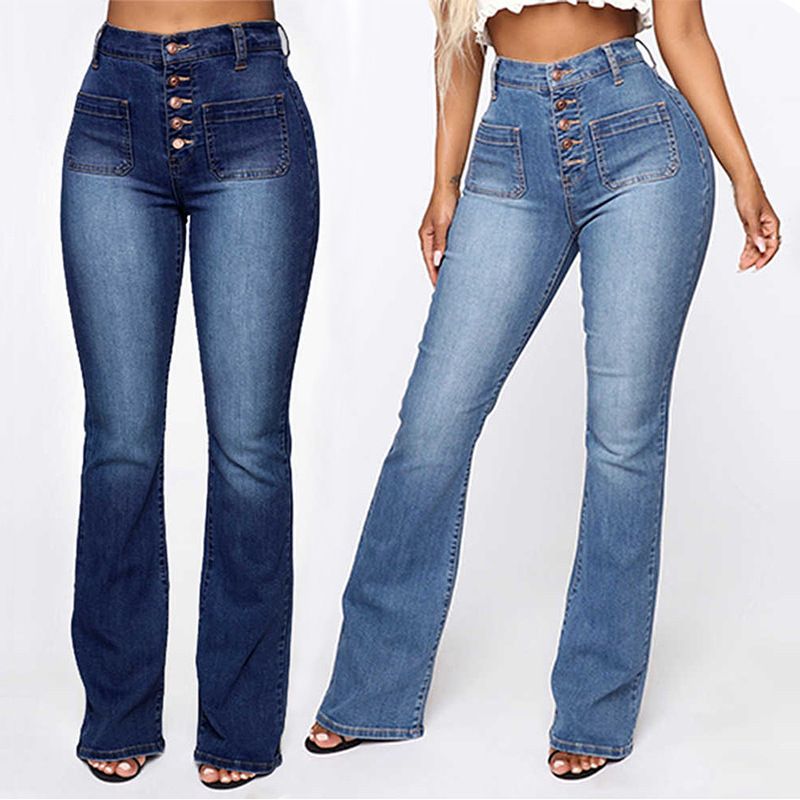 Frau Täglich Mode Farbverlauf In Voller Länge Gewaschen Jeans