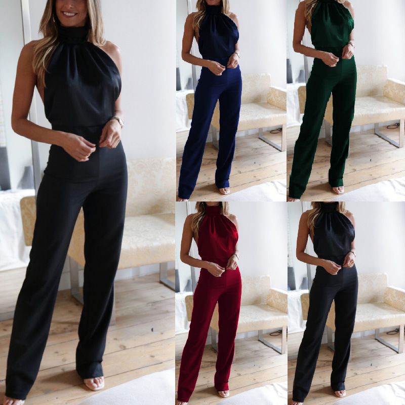 Women's Daily Fashion Solid Color Full Length Backless Jumpsuits