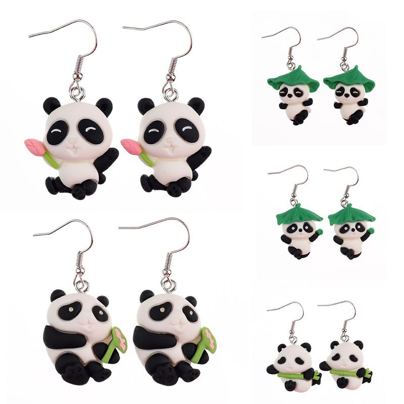 1 Paire Mode Panda Plastique Résine Patchwork Femmes Boucles D'oreilles