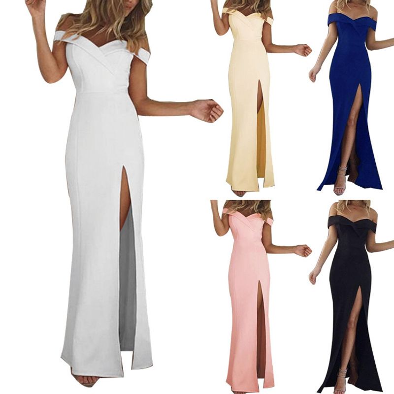 Women's Irregular Skirt Fashion Boat Neck Slit Patchwork Sleeveless Solid Color Maxi Long Dress Daily