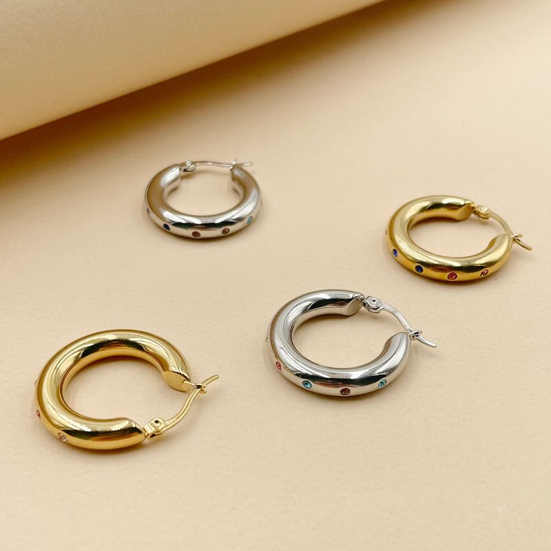 1 Pair Simple Style Circle Stainless Steel Earrings