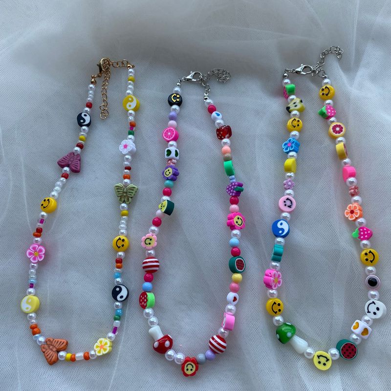 1 Piece Simple Style Smiley Face Pearl Soft Clay Beaded Women's Necklace