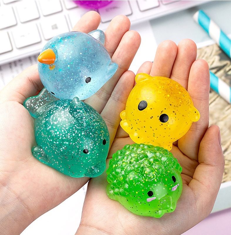 Cross-border Hot Selling Creative Transparent Gold Powder Marine Insect Animal Squeezing Toy Super Cute Decompression Big Ball Decompression Artifact