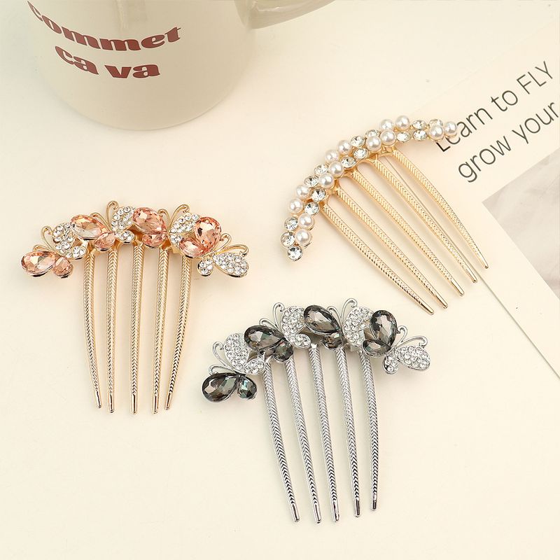Fashion Butterfly Alloy Inlay Artificial Crystal Artificial Pearls Insert Comb