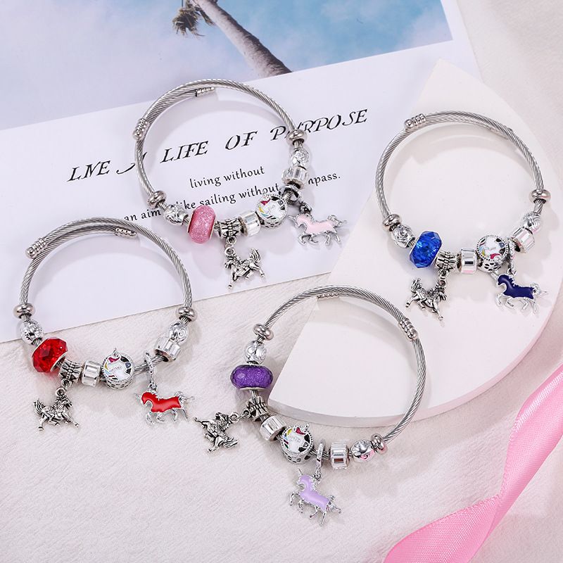 Style Simple Licorne Cheval Alliage Acier Au Titane Émail Unisexe Bracelet