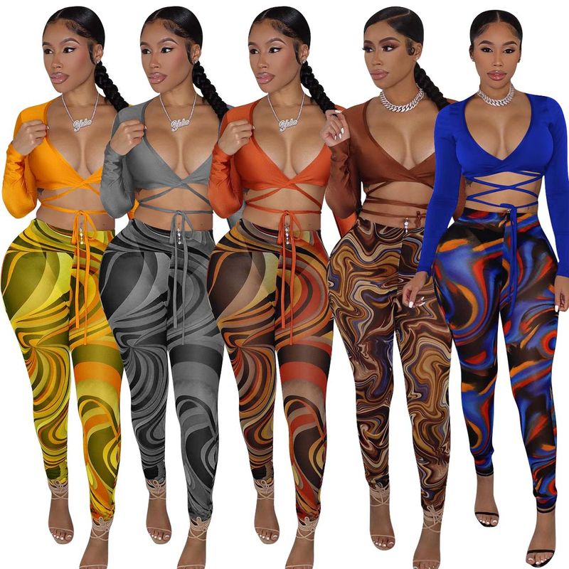 Casual Printing Cotton Blend Polyester Printing Pants Sets 2 Piece Set