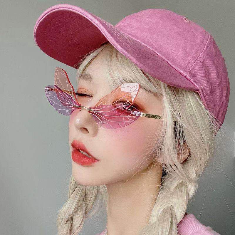 Fashion Wings Pc Special-shaped Mirror Frameless Women's Sunglasses