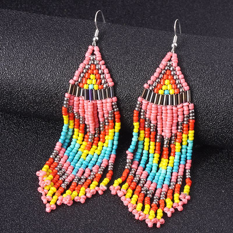 Ethnic Style Tassel Beaded Alloy Women's Drop Earrings 1 Pair