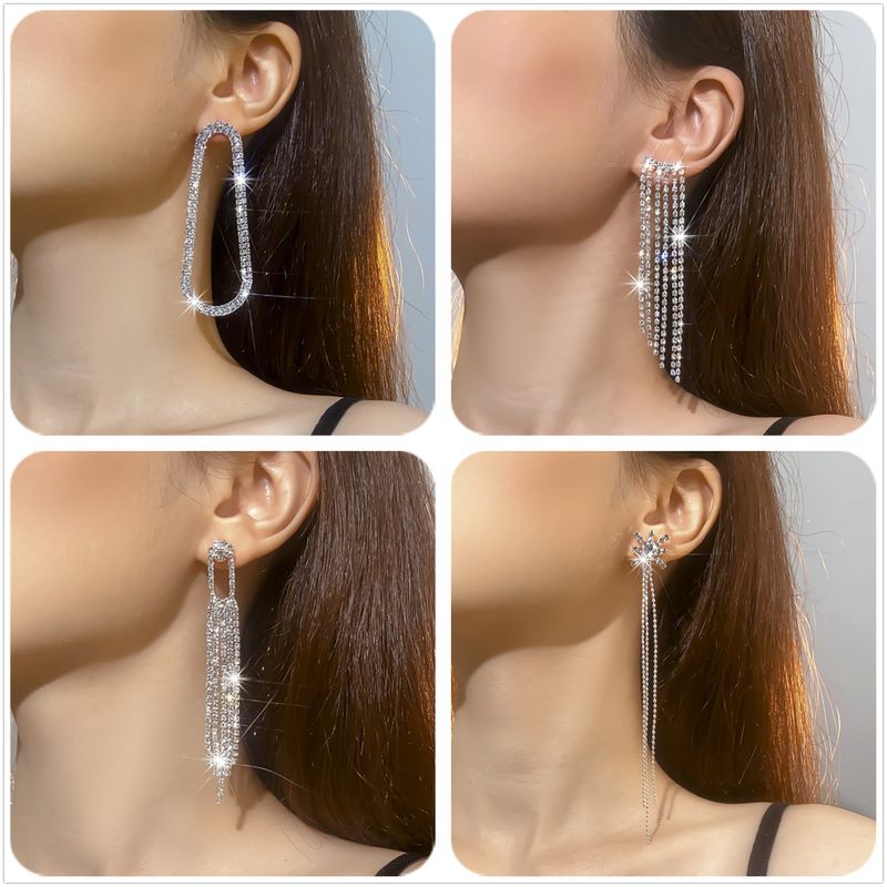 1 Pair Exaggerated Geometric Rhinestone Drop Earrings