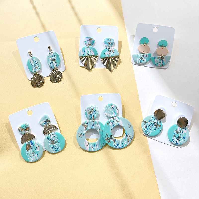 1 Pair Fashion Round Soft Clay Printing Women's Drop Earrings