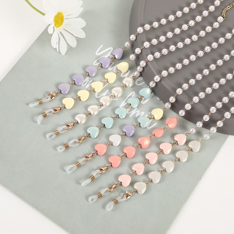 Mode Herzform Künstliche Perle Harz Metall Frau Brillenkette