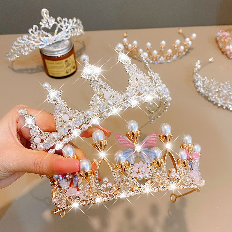 Cute Crown Artificial Crystal Inlay Artificial Gemstones Crown 1 Piece