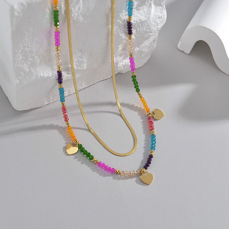 Vintage-stil Herzform Rostfreier Stahl Perlen Halskette