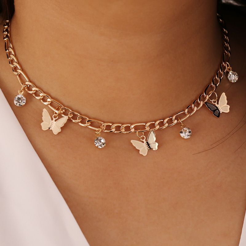 1 Piece Sweet Butterfly Metal Plating Rhinestones Women's Necklace