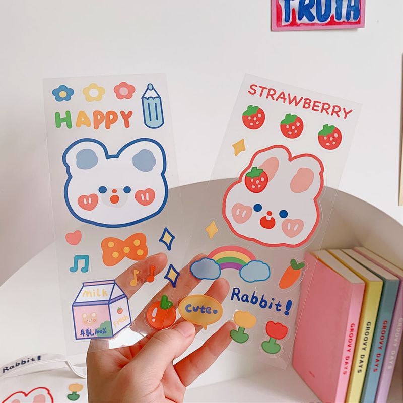 Ins Girl Heart Cute Cha Cha Bear Hand Account Stickers Strawberry Stickers Hand Ledger Decoration Material Pvc Cup Stickers