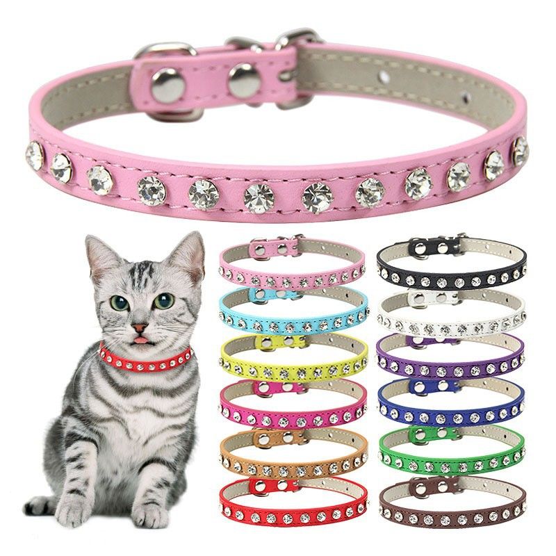 Large Pet Cat Leather Diamond Decorations Collar Pulling Rope Wholesale