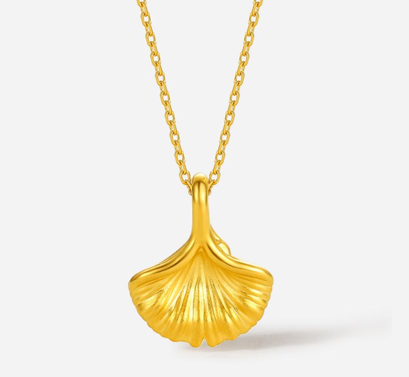 Fashion Ginkgo Leaf Titanium Steel Gold Plated Pendant Necklace 1 Piece