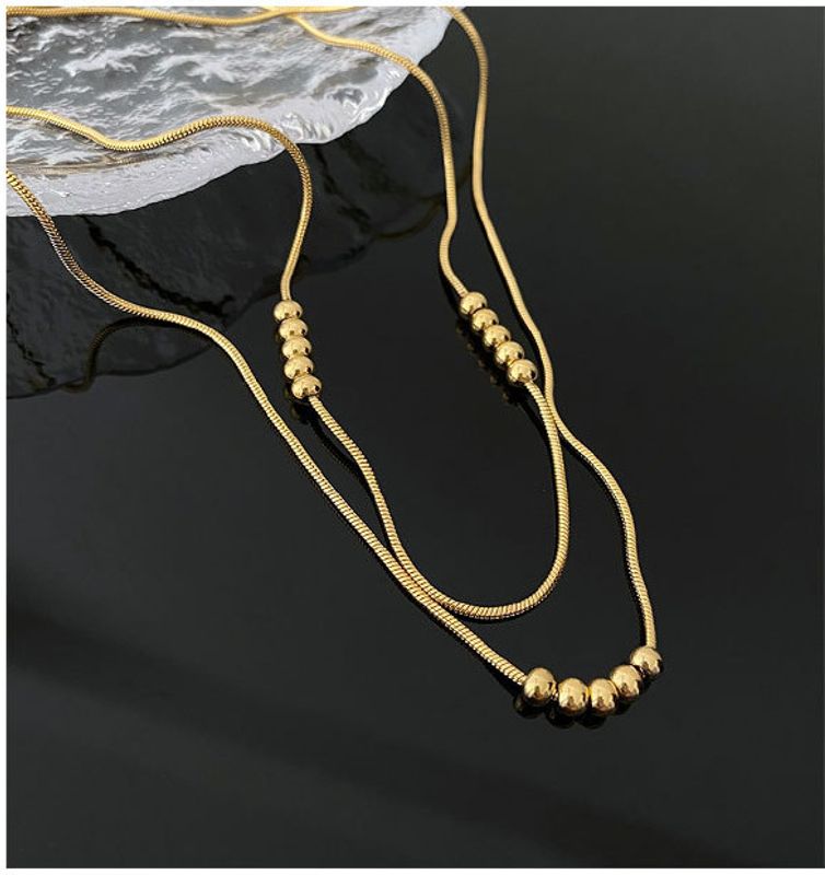 Fashion Geometric Titanium Steel Gold Plated Layered Necklaces