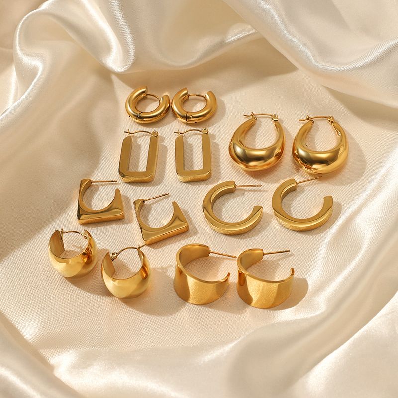 1 Pair Ig Style Simple Style Solid Color Plating Stainless Steel Gold Plated Earrings