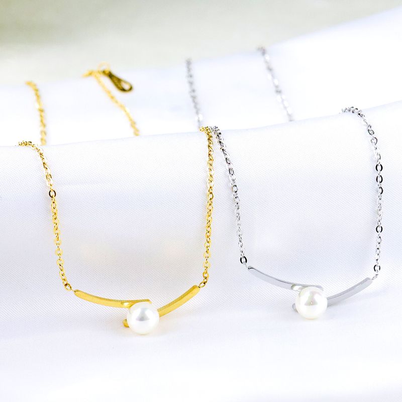 Elegant Geometrisch Titan Stahl Überzug Künstliche Perlen Halskette