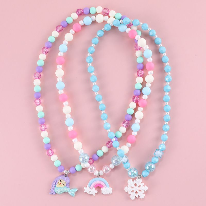 Mode Regenbogen Meerjungfrau Schneeflocke Harz Perlen Mädchen Halskette 1 Stück
