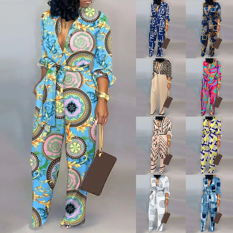 Women's Daily Casual Printing Full Length Button Jumpsuits