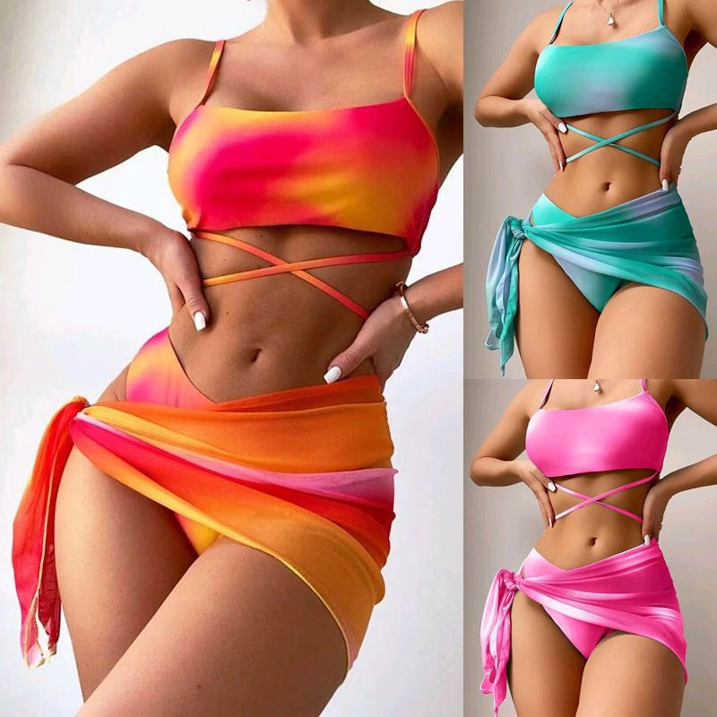 Frau Sexy Farbverlauf 3-teiliges Set Bikinis
