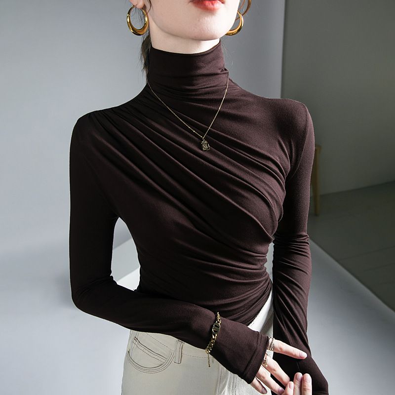 Women's T-shirt Long Sleeve T-shirts Pleated Elegant Solid Color