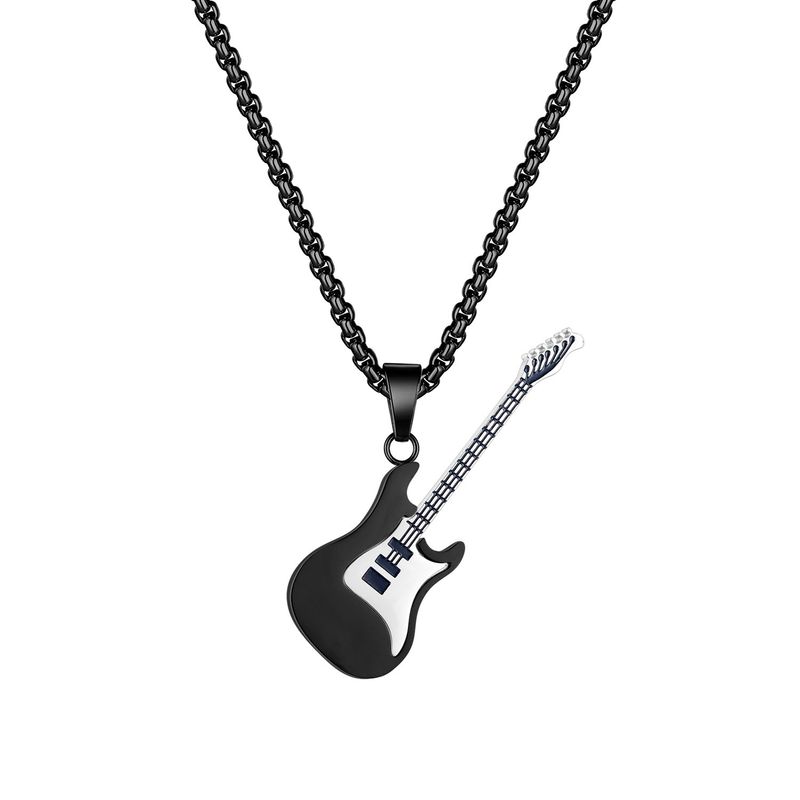 Hip-hop Cool Style Guitar Stainless Steel Titanium Steel Plating Pendant Necklace 1 Piece