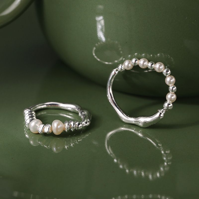 Estilo Simple Circulo Plata Perla Enchapado Anillos 1 Pieza