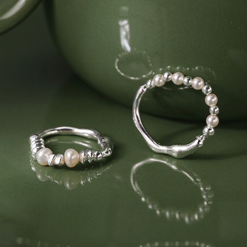 Style Simple Cercle Argent Perle Placage Anneaux 1 Pièce