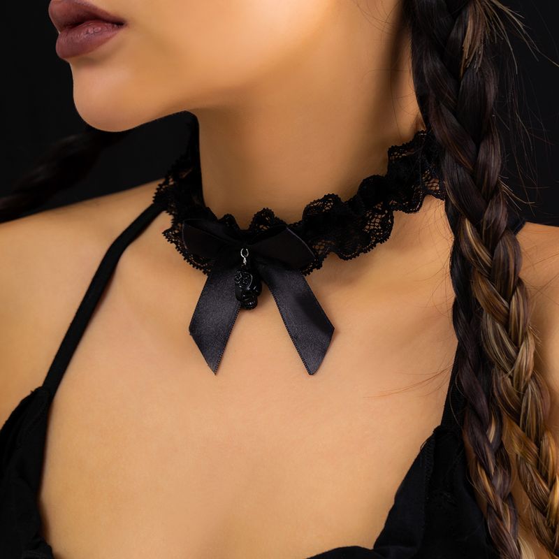 Lolita Bow Knot Skull Alloy Lace Women's Choker