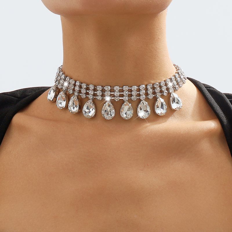 Moda Gotitas De Agua Cadena De Garras Embutido Diamantes De Imitación Mujeres Collar 1 Pieza