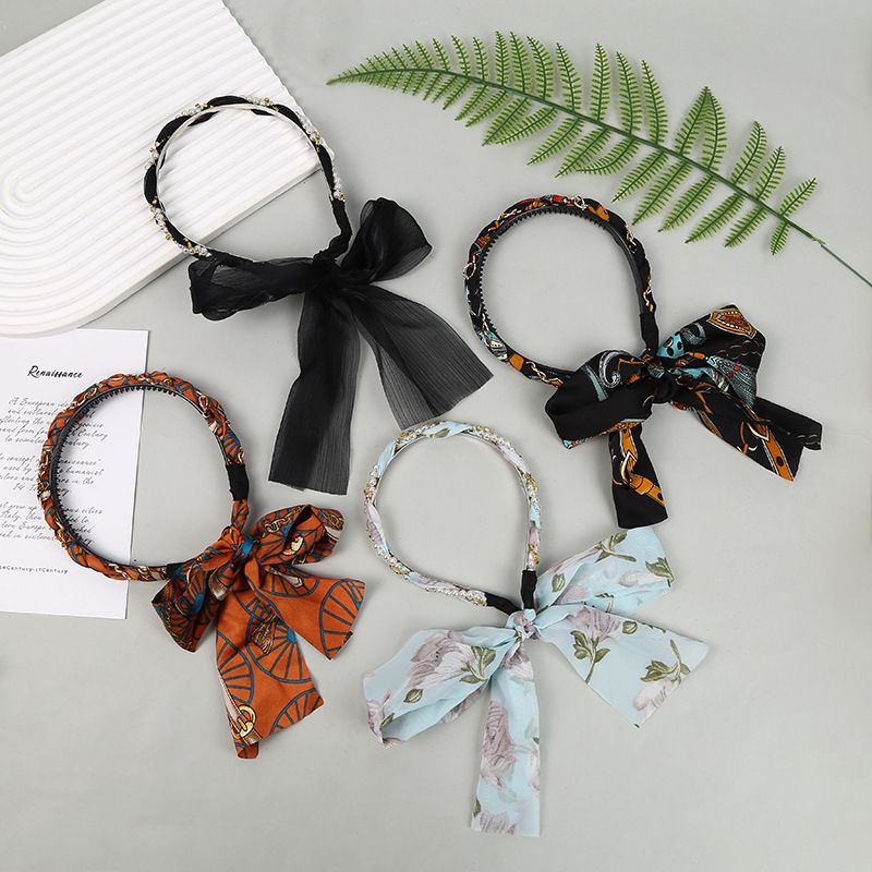 Fashion Bow Knot Cloth Handmade Artificial Pearls Hair Band 1 Piece