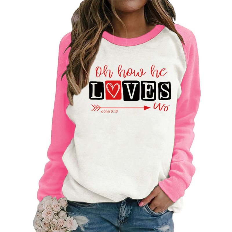 Casual Valentine's Day Fashion Letter Polyester Round Neck Long Sleeve Regular Sleeve Printing Patchwork Hoodie