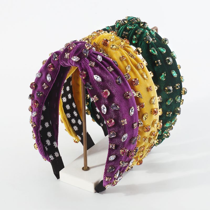 Frau Luxuriös Mode Einfarbig Cord Knoten Inlay Künstliche Strasssteine Haarband